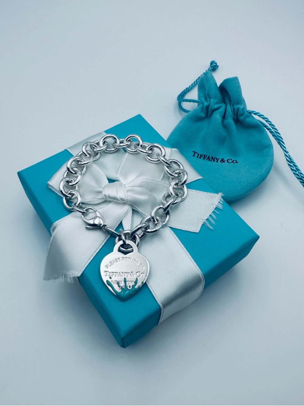 7” Return To Tiffany & Co. Blue Splash Heart Tag Bracelet in Silver w Packaging - Picture 10 of 10